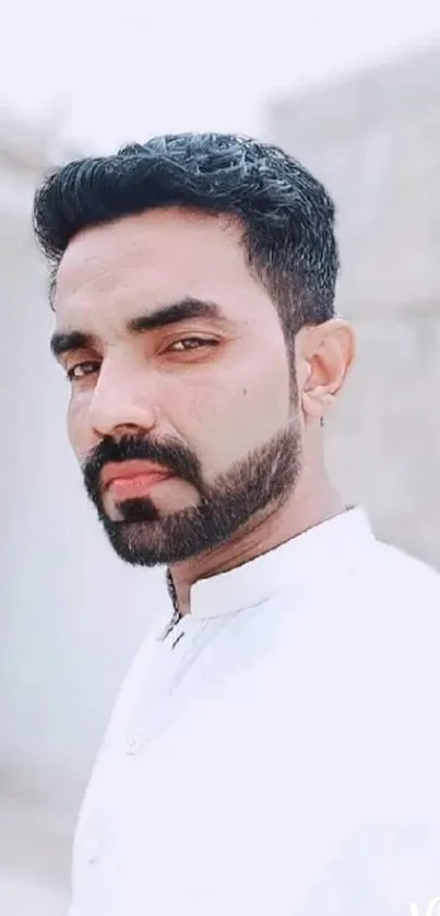 Stylish man in white shirt outdoors.