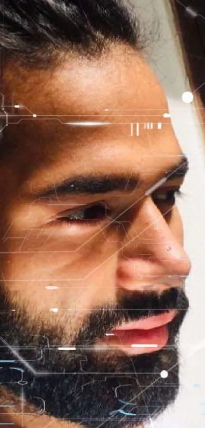 Man with beard in sunlight, stylish portrait on wall.