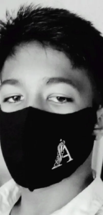 Black and white portrait with stylish mask.