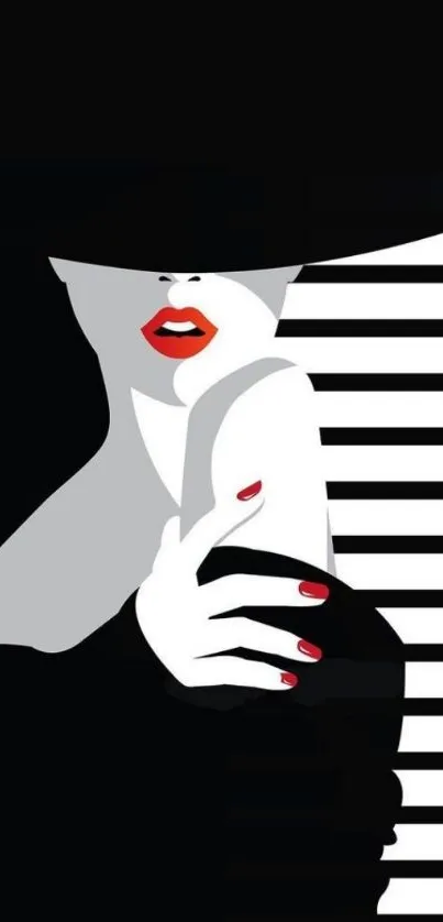 Minimalist art wallpaper with stripes and red lips design.