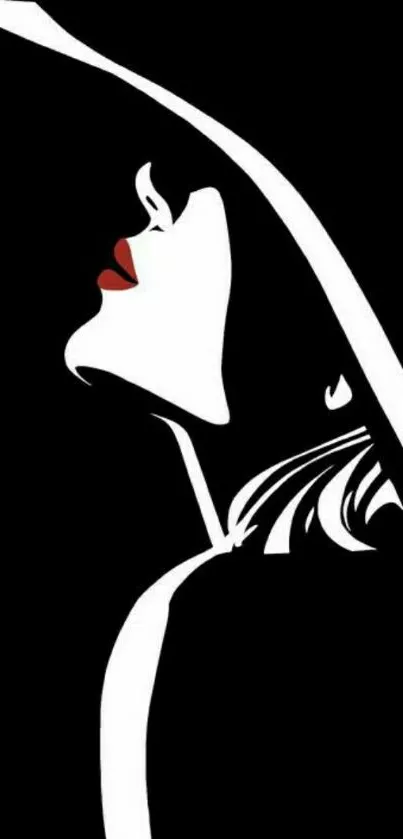 Minimalist black and white silhouette wallpaper with red lips accent.