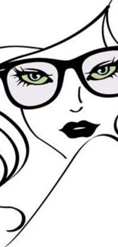 Bold line art portrait of a woman with glasses.