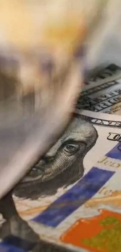 Close-up image of intricate US dollar bills design.