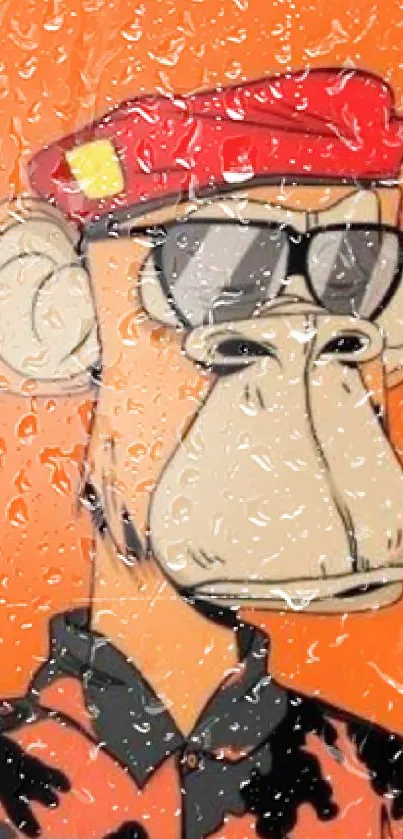 Cartoon monkey wearing sunglasses with orange background.