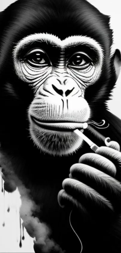 Monochrome digital monkey smoking a pipe in stylish art.