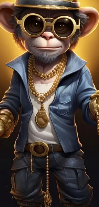 Cool monkey with gold accessories wallpaper.