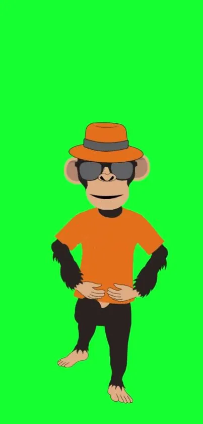 Cartoon monkey in orange on green background.