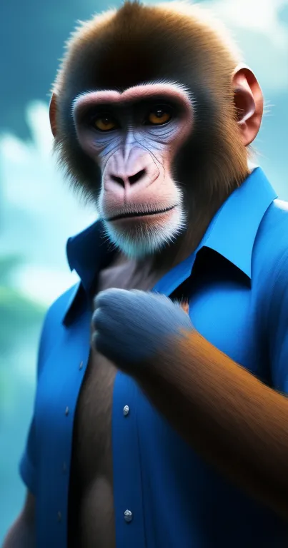 Monkey in blue shirt mobile wallpaper with jungle background.