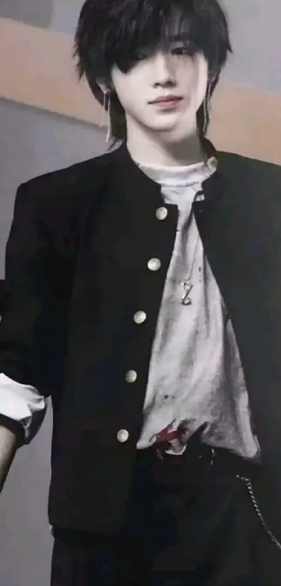 Stylish monochrome portrait of a fashionable young person in a black jacket.