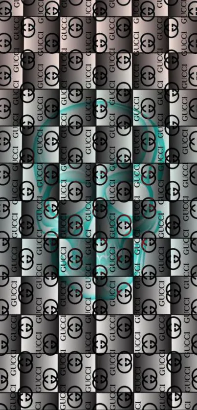 Gucci-styled pattern wallpaper with a turquoise touch for mobile devices.