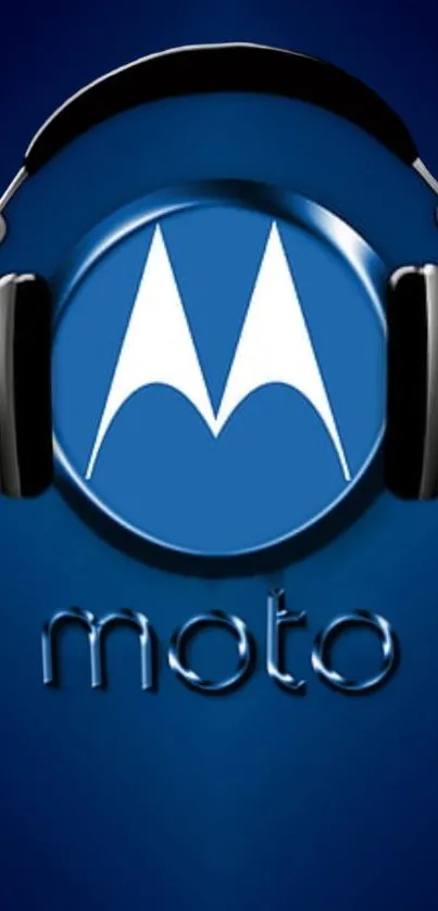 Moto logo with headphones on a blue background wallpaper.