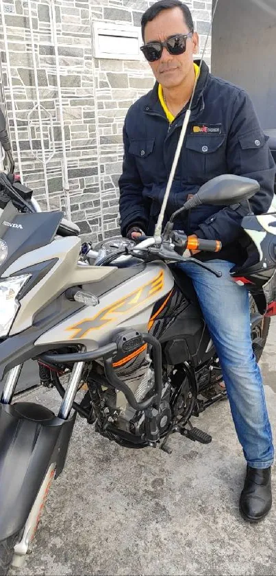 Man in sunglasses on a stylish motorcycle.