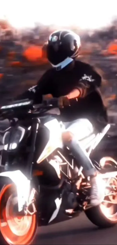 Rider on a motorcycle in dynamic motion with cool visual effects.