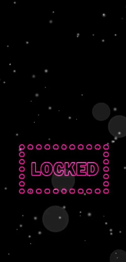 Neon locked text wallpaper in pink and black for mobile devices.