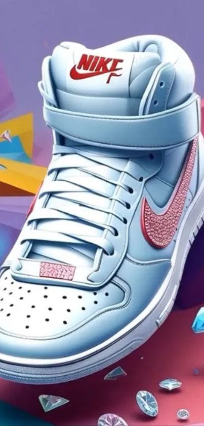 Nike sneaker art with vibrant colors and dynamic design for mobile wallpaper.