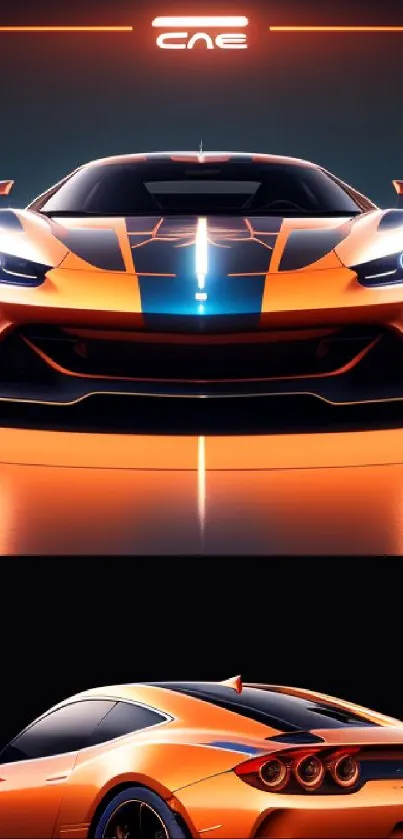 Orange luxury sports car with sleek design and reflective surface.