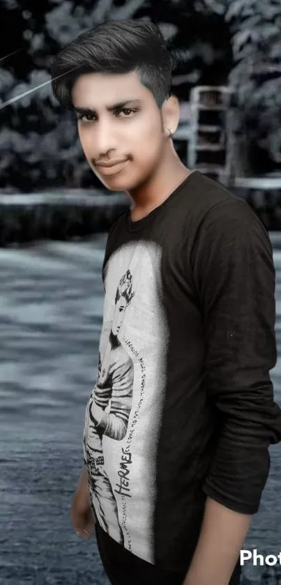 Stylish young man in outdoor setting wallpaper.