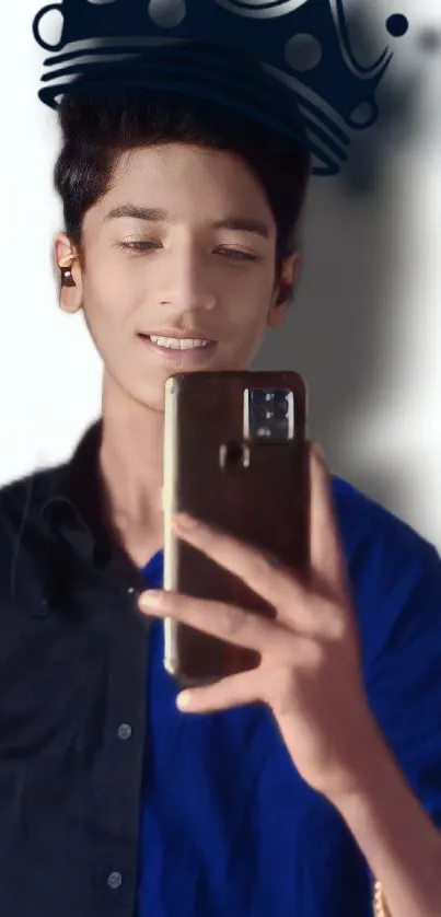 Stylish young man taking a selfie with a mobile phone.