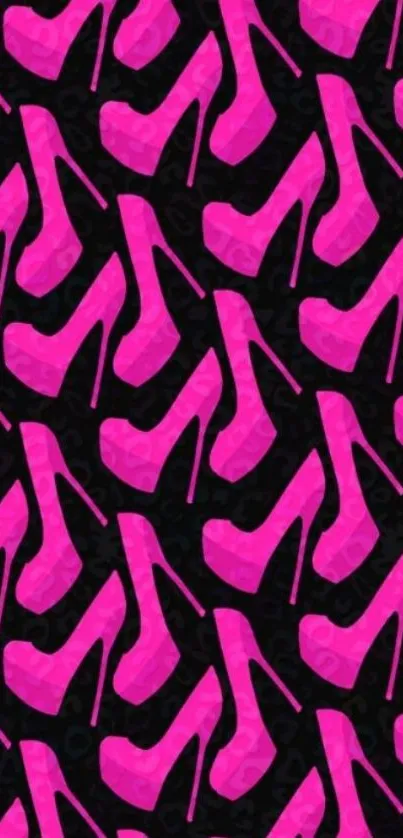 Pink high heels pattern on black background for mobile wallpaper.