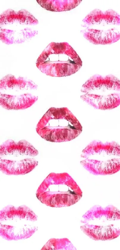 Chic pink lips pattern on a white background wallpaper.