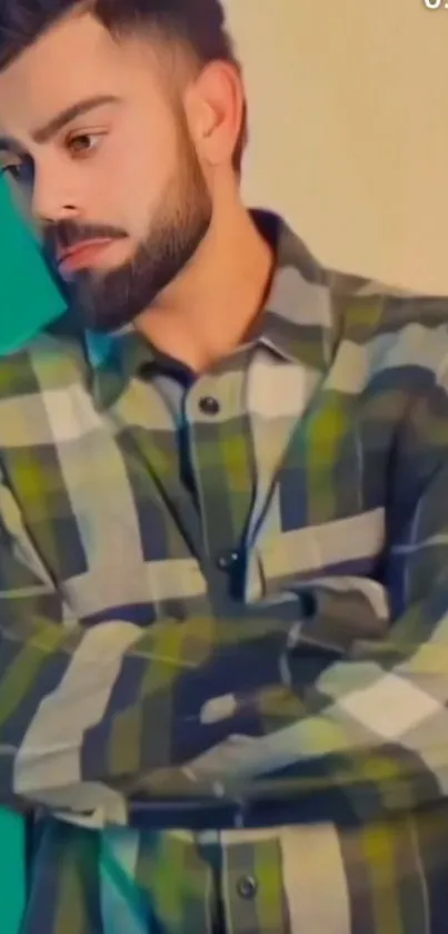 Portrait of a person in a stylish green plaid shirt.