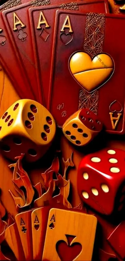 Artistic wallpaper of playing cards and dice in vibrant colors.