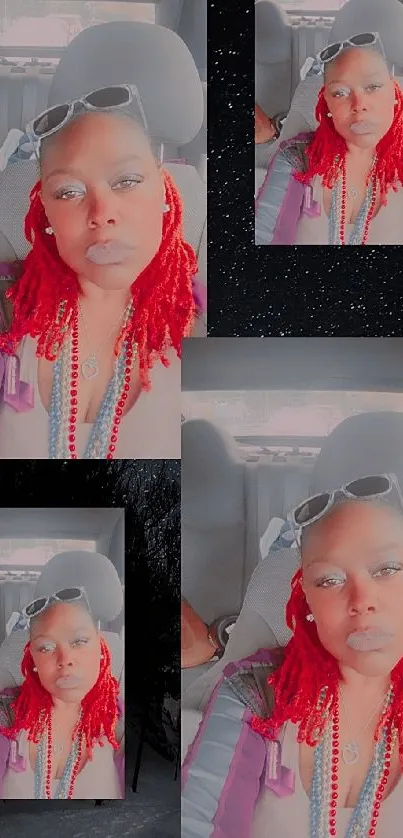 Stylish portrait collage with red hair.