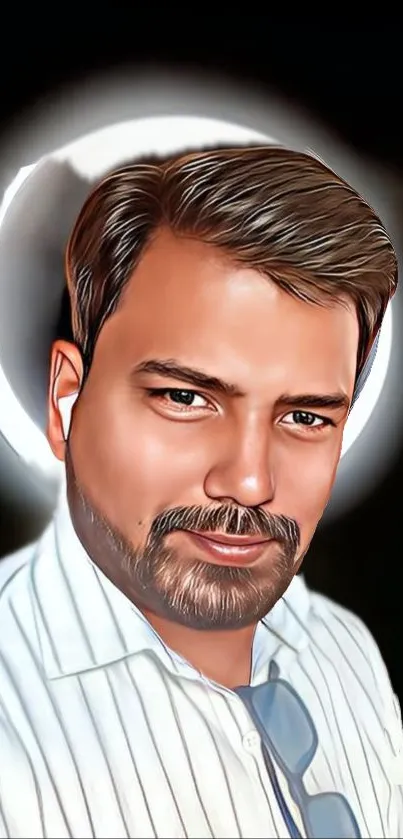 Digital painting of a man with stylish features and dark background.