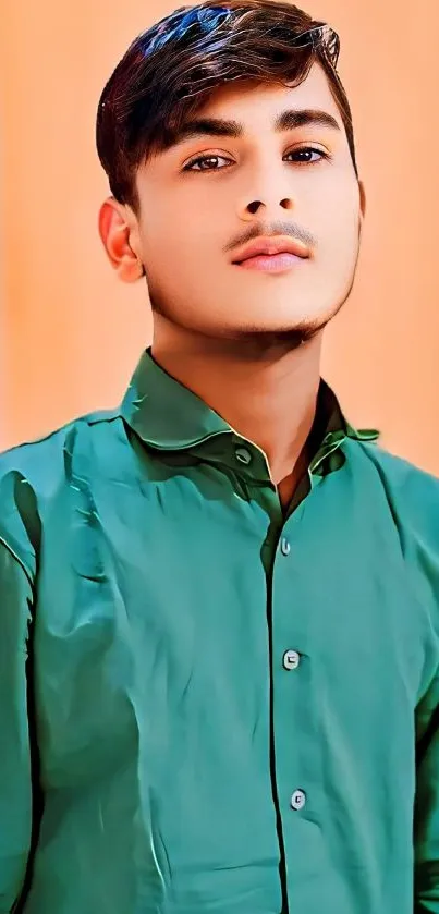 Young man in green shirt mobile wallpaper.