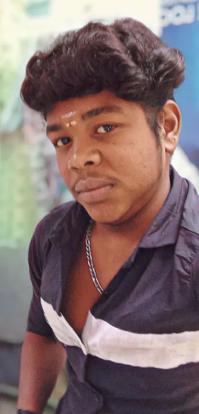 Portrait of a young man in a stylish, blue-toned setting, perfect for mobile wallpaper.