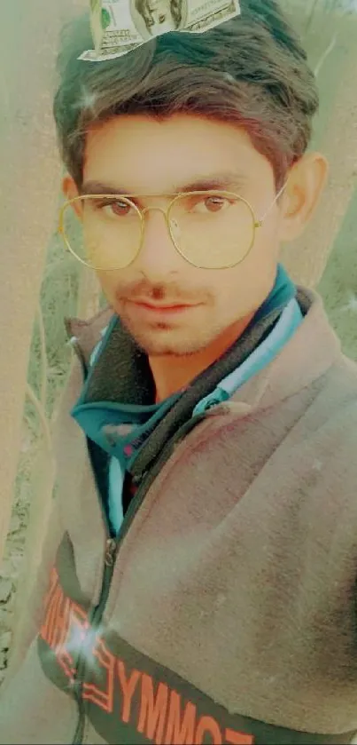 Stylish young man with glasses and filter effect.