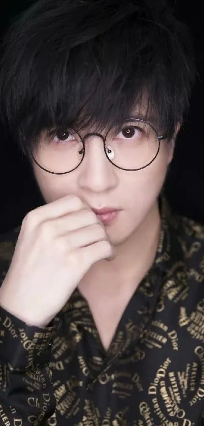 Mobile wallpaper of a person with glasses and black shirt.