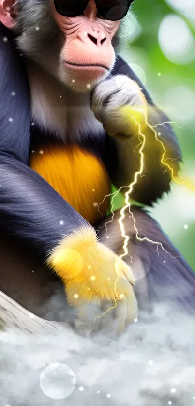 Primate with sunglasses and lightning, artistic wallpaper.