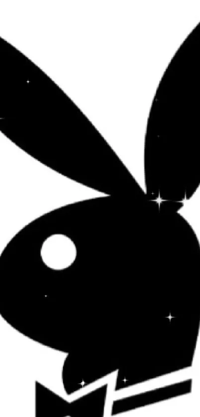 Black silhouette rabbit with bow tie on white background.