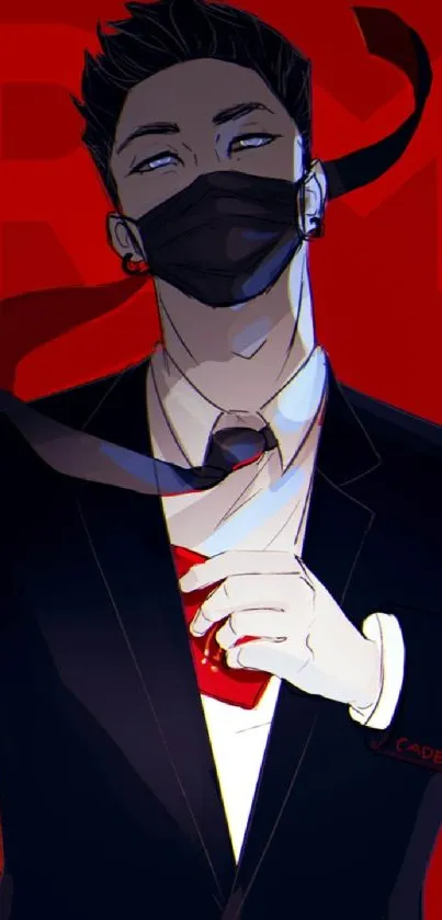 Stylish animated character in a suit on a red background wallpaper.