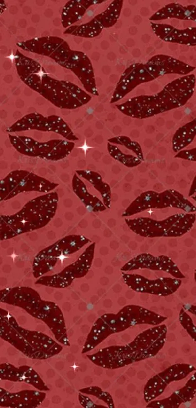 Chic red lips pattern wallpaper for mobile devices.