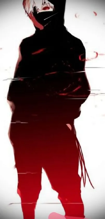 Anime silhouette with red shadow effects in artistic wallpaper.