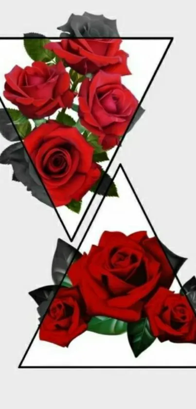 Stylish mobile wallpaper with red roses and geometric design.