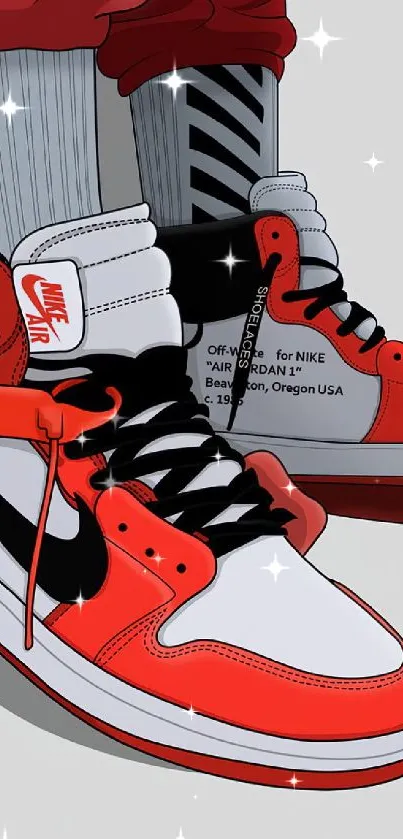 Red and white sneakers illustration wallpaper.