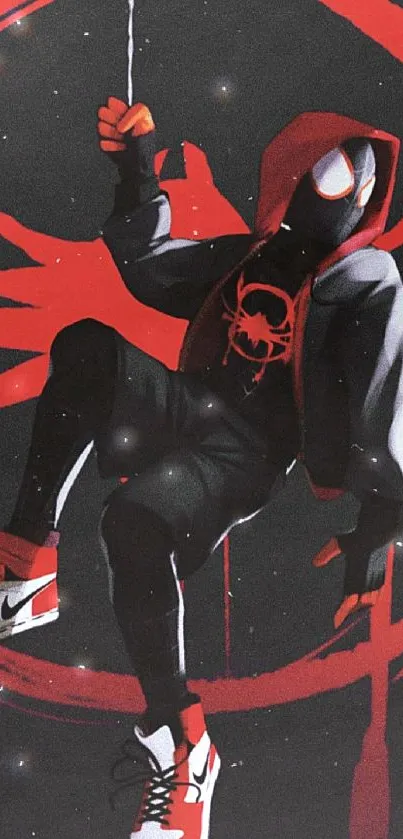 Stylish superhero in red and black theme.