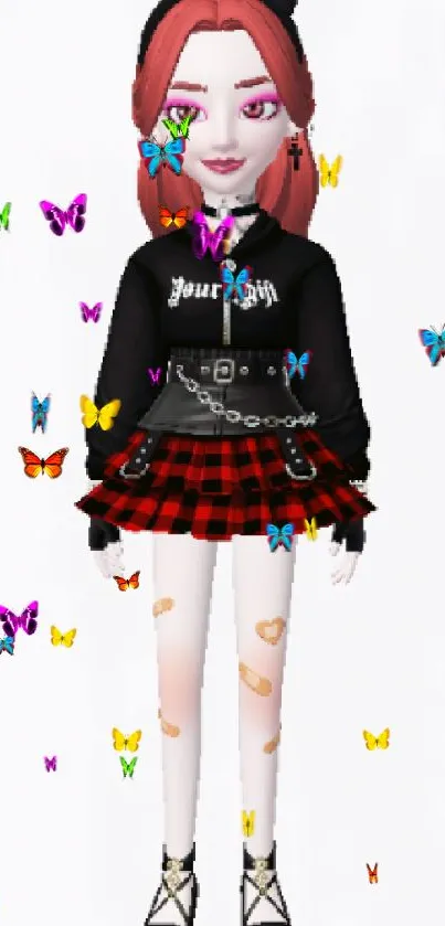 Stylish redhead avatar with plaid skirt.