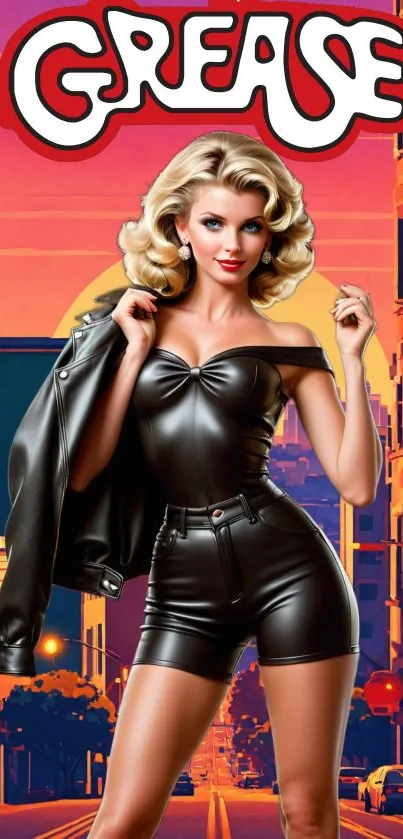 Stylish retro Grease wallpaper with vintage leather attire.