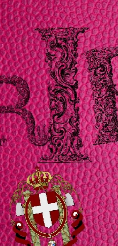 Pink decorative RIP wallpaper with emblem.