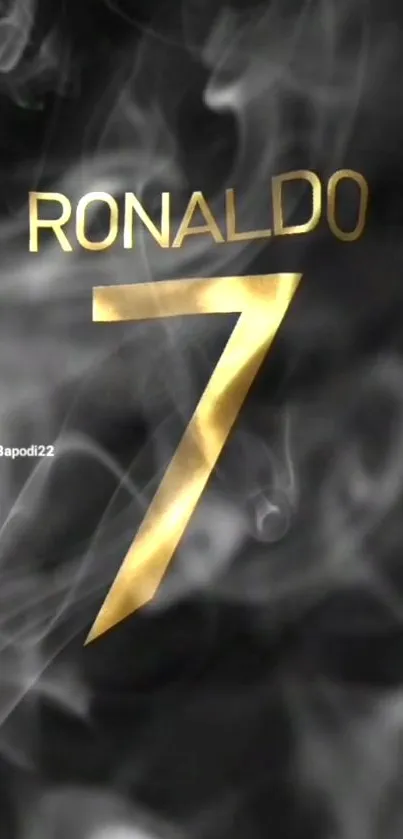 Elegant Ronaldo 7 in gold on black smoky background.