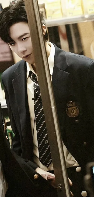 Stylish young person in formal school uniform.