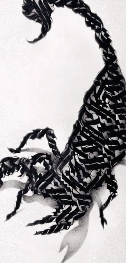 Intricate black scorpion art on a white background.