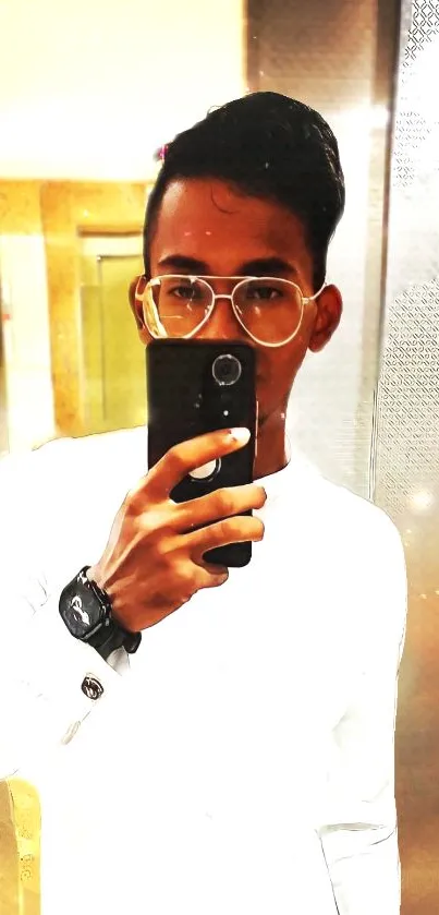 Stylish mirror selfie with a modern look and sleek fashion.