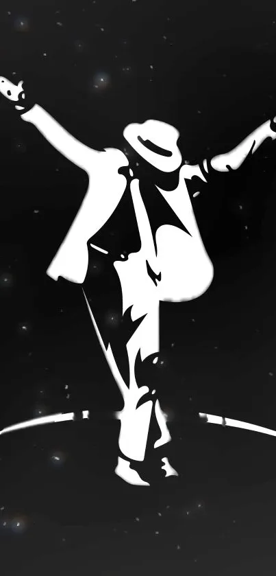 Silhouette of a dancer in white against a black starry background.