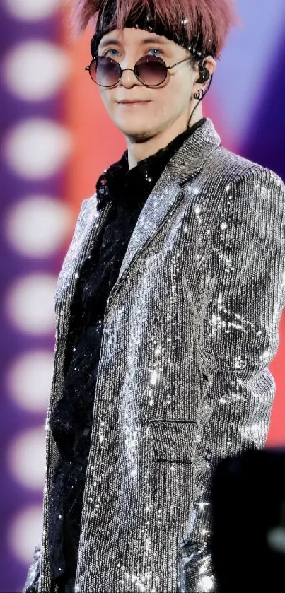 Mobile wallpaper with stylish silver sequin jacket and musical vibe.