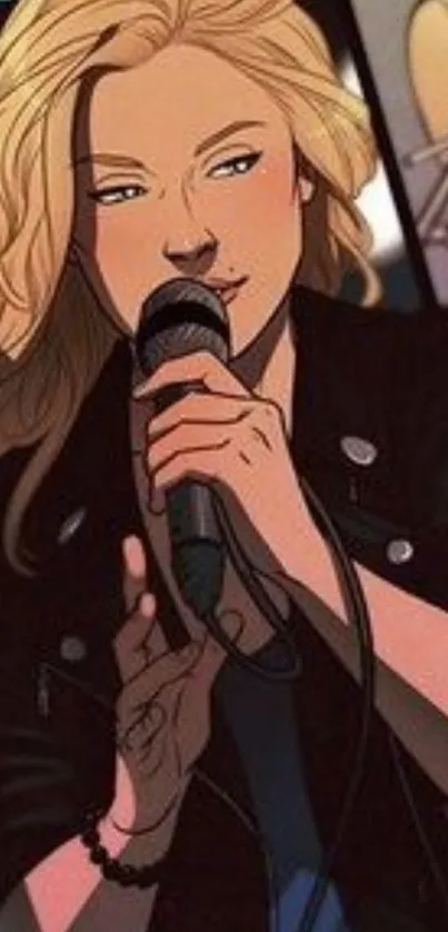 Artistic illustration of a singer holding a microphone.